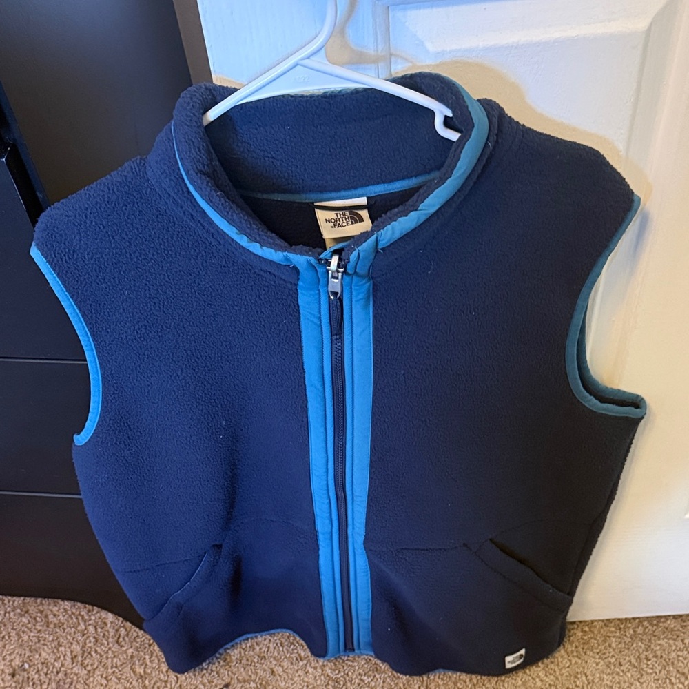 The North Face Dark Blue Fleece Vest with Light Blue Accents Brand New, tried on